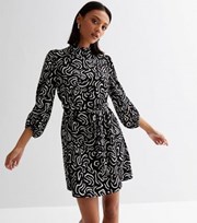New Look Black Squiggle High Neck Belted Mini Tunic Dress